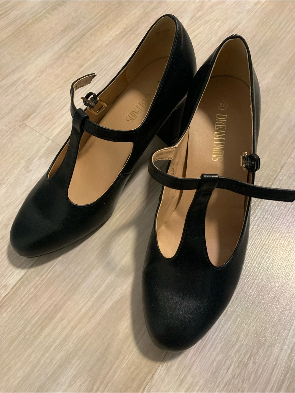Dream Pairs Black T-Strap Block Heels